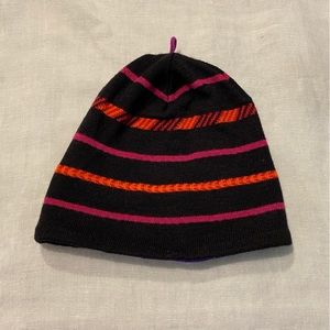 Vintage 1990s 1992 Patagonia black orange pink striped wool blend beanie hat